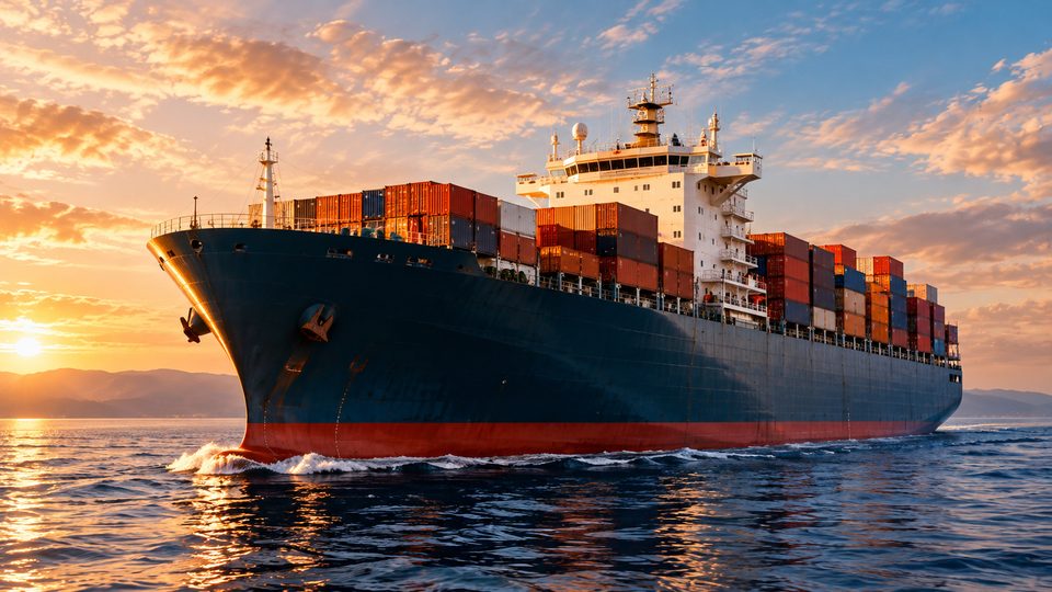Un buque portacontenedores en alta mar