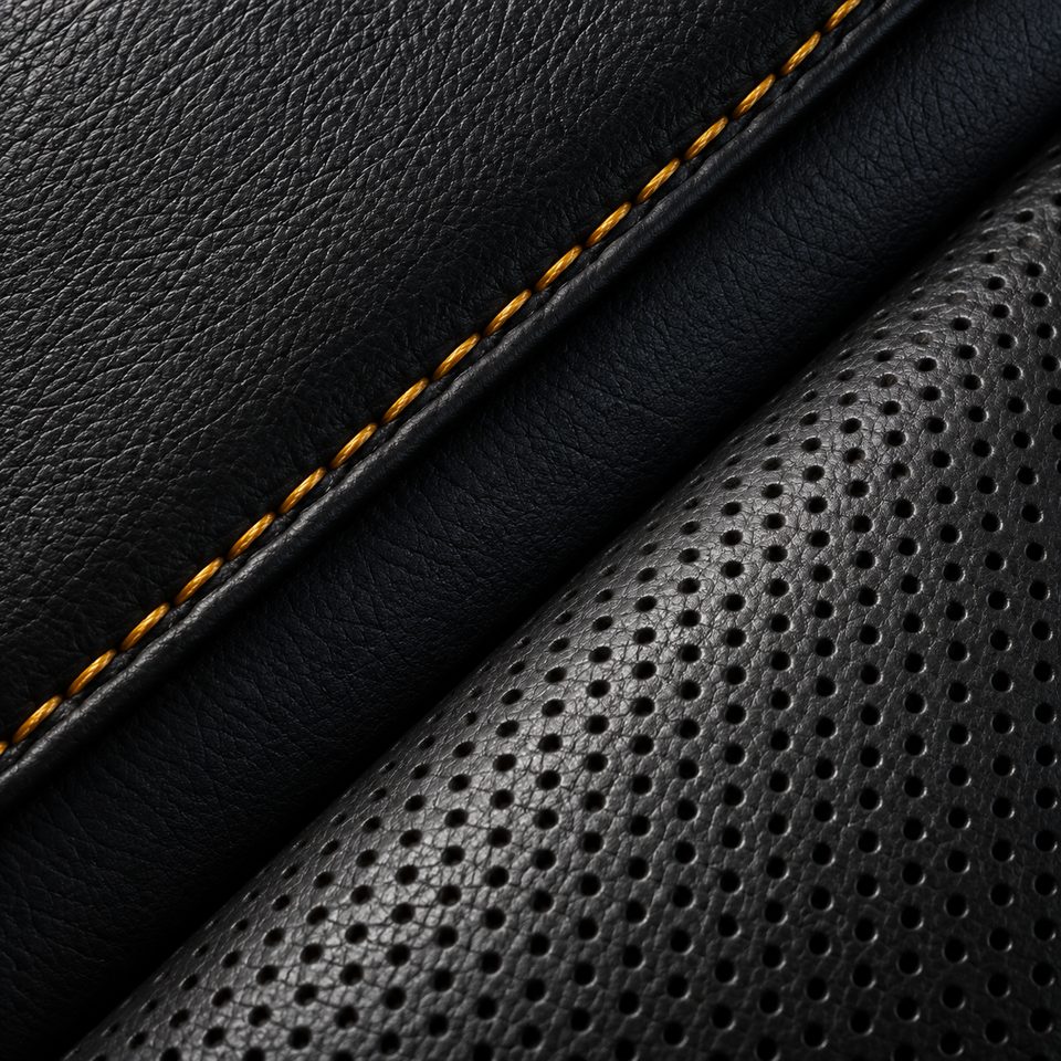 Interior: cuero negro con costura dorada