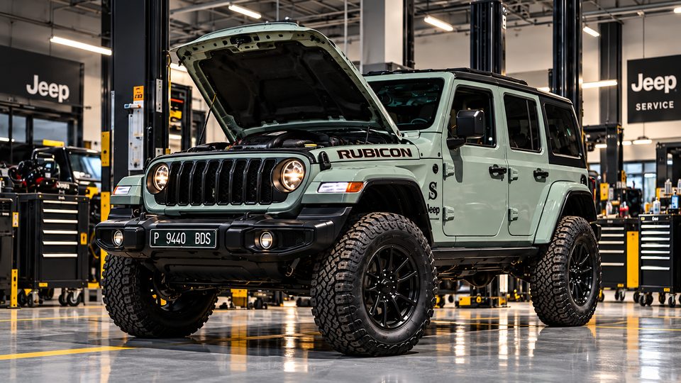Revisión oficial Jeep: capó abierto en el taller