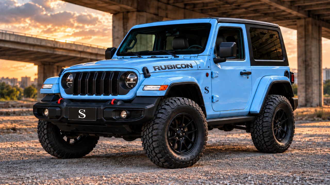 Adventure de 2 puertas, un Jeep Wrangler Sport JL azul hielo personalizado